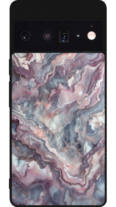 Google Pixel 6 Pro Case Hülle - Silikon schwarz Violetter silberner Marmor