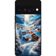 Coque Google Pixel 6 Pro - Silicone rigide noir Mont Neige Lumière