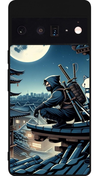 Coque Google Pixel 6 Pro - Silicone rigide noir Ninja sous la lune