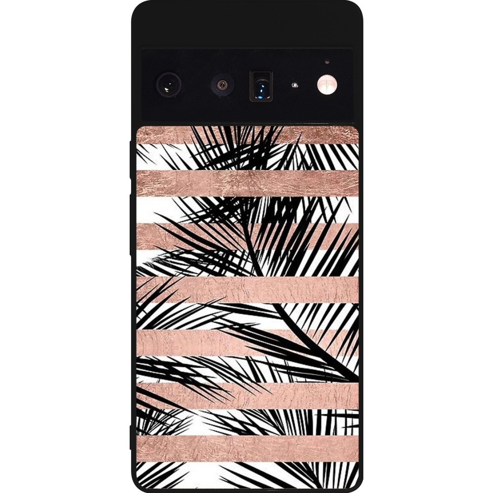 Google Pixel 6 Pro Case Hülle - Silikon schwarz Palm trees gold stripes
