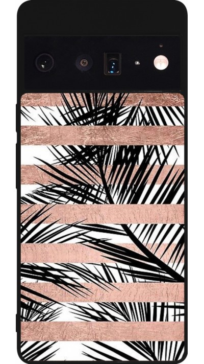 Coque Google Pixel 6 Pro - Silicone rigide noir Palm trees gold stripes