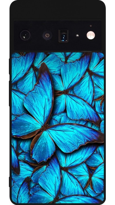 Coque Google Pixel 6 Pro - Silicone rigide noir Papillon bleu