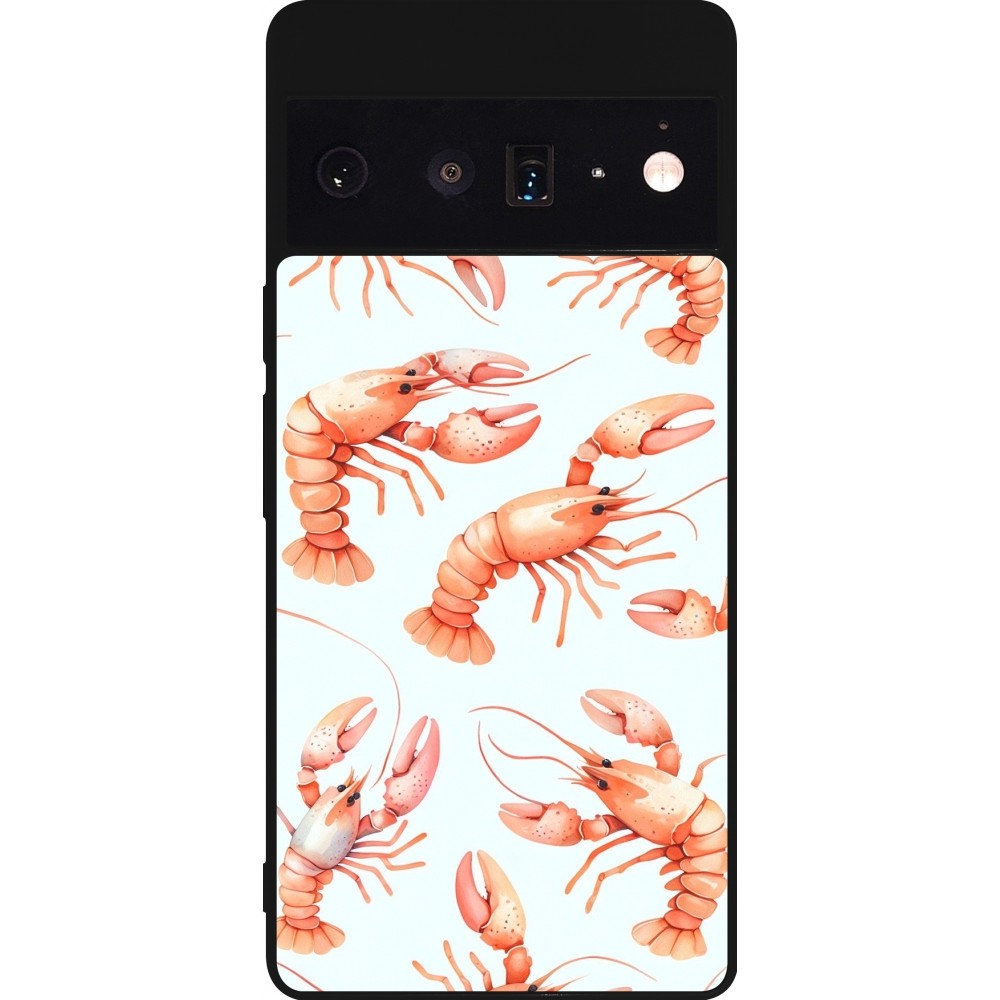 Coque Google Pixel 6 Pro - Silicone rigide noir Pattern de homards pastels