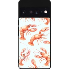 Coque Google Pixel 6 Pro - Silicone rigide noir Pattern de homards pastels