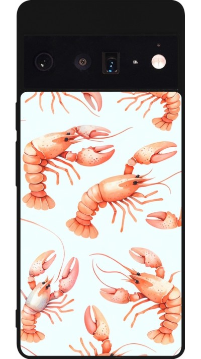 Coque Google Pixel 6 Pro - Silicone rigide noir Pattern de homards pastels