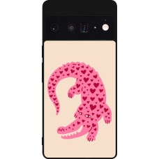 Coque Google Pixel 6 Pro - Silicone rigide noir Pink crocodile 2026