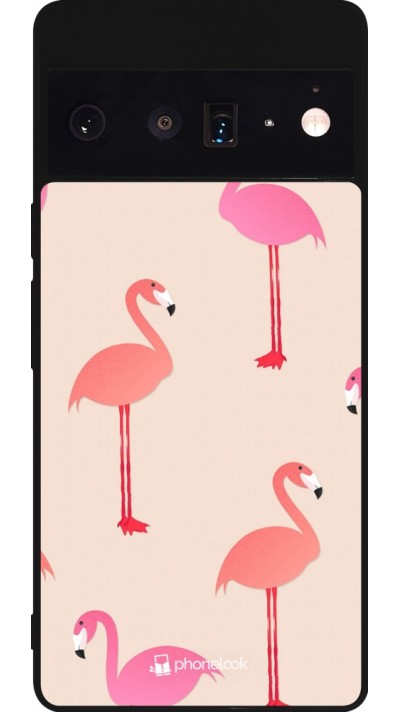 Coque Google Pixel 6 Pro - Silicone rigide noir Pink Flamingos Pattern