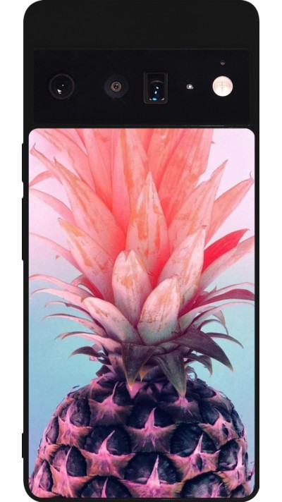 Coque Google Pixel 6 Pro - Silicone rigide noir Purple Pink Pineapple