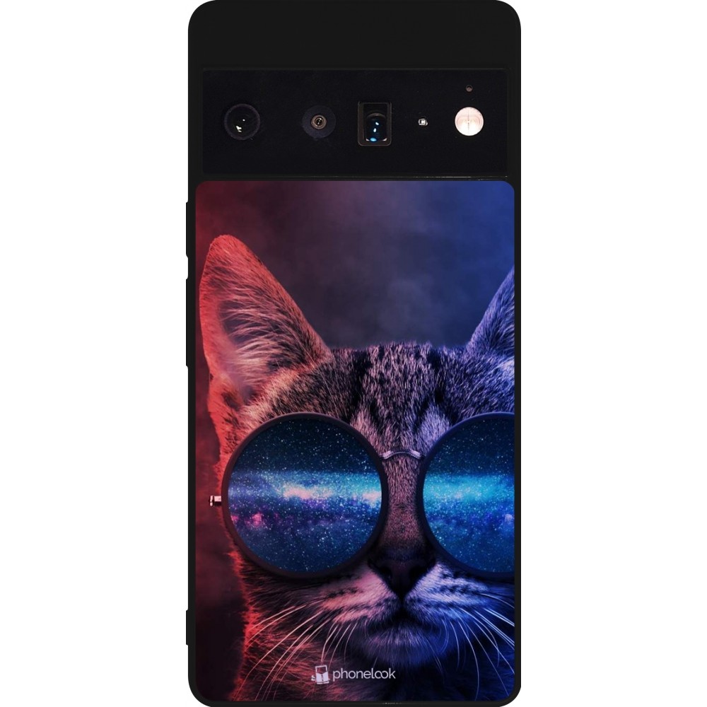 Coque Google Pixel 6 Pro - Silicone rigide noir Red Blue Cat Glasses