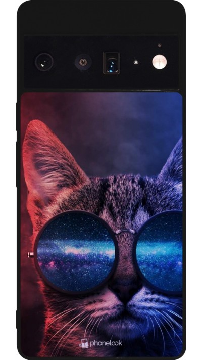 Coque Google Pixel 6 Pro - Silicone rigide noir Red Blue Cat Glasses