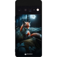Coque Google Pixel 6 Pro - Silicone rigide noir Renard lune forêt