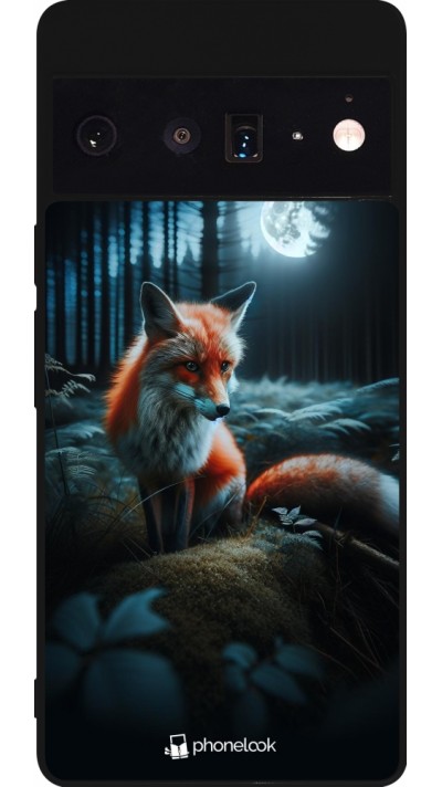 Coque Google Pixel 6 Pro - Silicone rigide noir Renard lune forêt