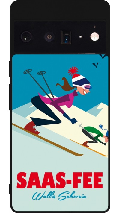 Coque Google Pixel 6 Pro - Silicone rigide noir Saas-Fee Ski Downhill