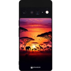 Coque Google Pixel 6 Pro - Silicone rigide noir Safari sunset wildlife