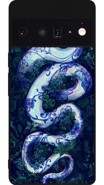 Coque Google Pixel 6 Pro - Silicone rigide noir Serpent Blue Anaconda
