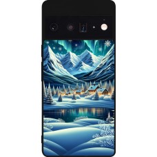 Google Pixel 6 Pro Case Hülle - Silikon schwarz Verschneites Bergdorf am See in der Nacht