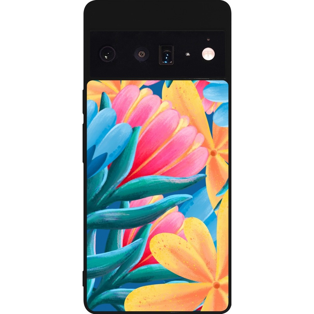 Coque Google Pixel 6 Pro - Silicone rigide noir Spring 23 colorful flowers