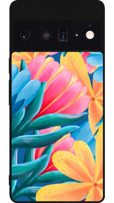Coque Google Pixel 6 Pro - Silicone rigide noir Spring 23 colorful flowers