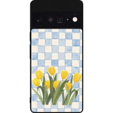 Google Pixel 6 Pro Case Hülle - Silikon schwarz Blue vichy tulips Spring 2026
