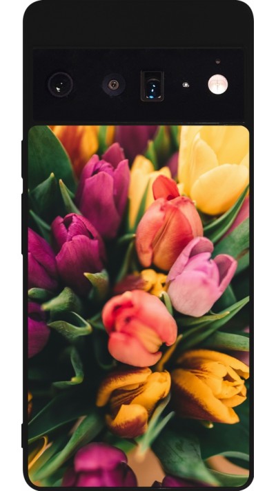 Google Pixel 6 Pro Case Hülle - Silikon schwarz Bouquet of tulips Spring 2026