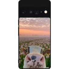 Google Pixel 6 Pro Case Hülle - Silikon schwarz Cow with tulips Spring 2026