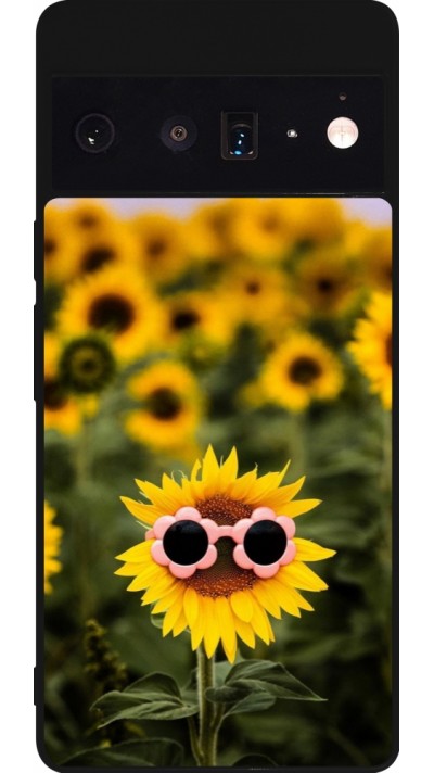 Google Pixel 6 Pro Case Hülle - Silikon schwarz Sunflower with glasses Spring 2026
