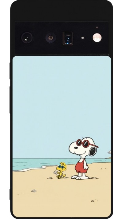 Coque Google Pixel 6 Pro - Silicone rigide noir Snoopy on the beach Summer 2026