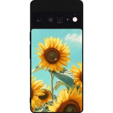 Coque Google Pixel 6 Pro - Silicone rigide noir Sunflowers Summer 2026