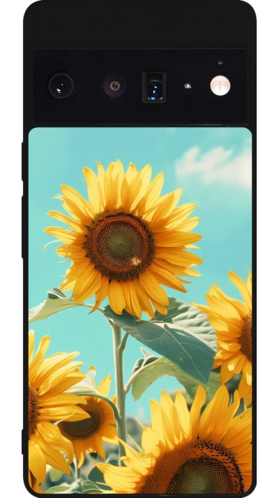Coque Google Pixel 6 Pro - Silicone rigide noir Sunflowers Summer 2026