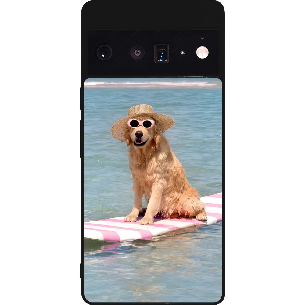Coque Google Pixel 6 Pro - Silicone rigide noir Summer Dog on Paddle