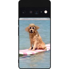 Coque Google Pixel 6 Pro - Silicone rigide noir Summer Dog on Paddle