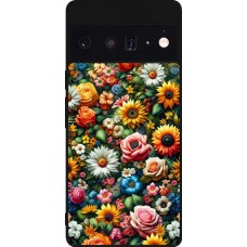 Google Pixel 6 Pro Case Hülle - Silikon schwarz Sommer Blumenmuster
