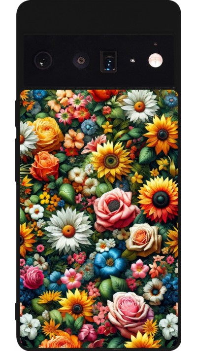 Coque Google Pixel 6 Pro - Silicone rigide noir Summer Floral Pattern