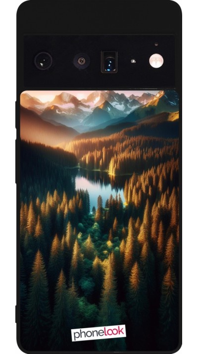 Coque Google Pixel 6 Pro - Silicone rigide noir Sunset Forest Lake