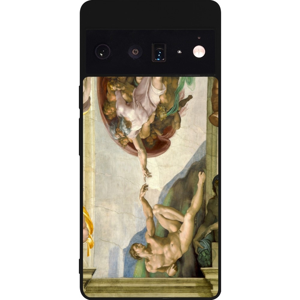 Coque Google Pixel 6 Pro - Silicone rigide noir Tableau art - La Création d’Adam - Michel-Ange