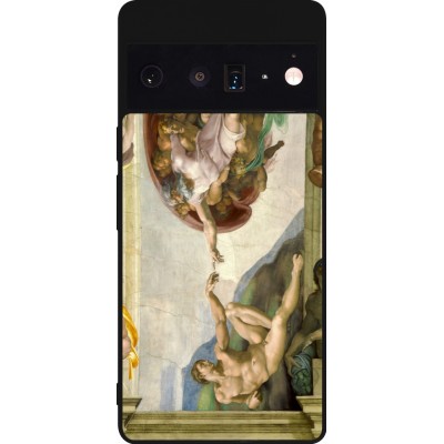 Google Pixel 6 Pro Case Hülle - Silikon schwarz Kunstbild - Die Erschaffung Adams - Michelangelo
