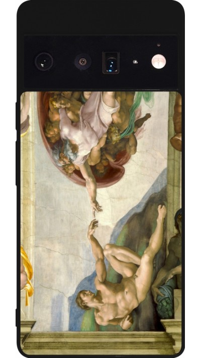 Coque Google Pixel 6 Pro - Silicone rigide noir Tableau art - La Création d’Adam - Michel-Ange