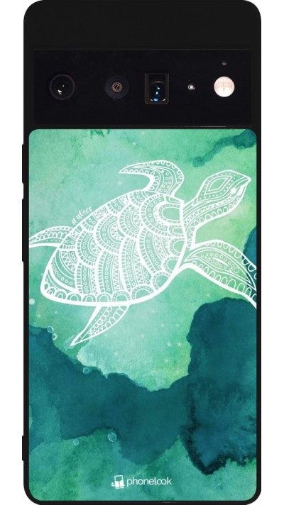 Coque Google Pixel 6 Pro - Silicone rigide noir Turtle Aztec Watercolor