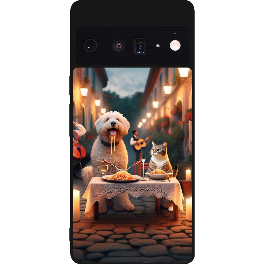 Google Pixel 6 Pro Case Hülle - Silikon schwarz Valentin 2024 Hund & Katze Kerzenlicht