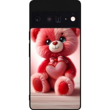 Coque Google Pixel 6 Pro - Silicone rigide noir Valentine 2024 Ourson rose