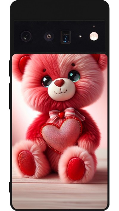 Coque Google Pixel 6 Pro - Silicone rigide noir Valentine 2024 Ourson rose