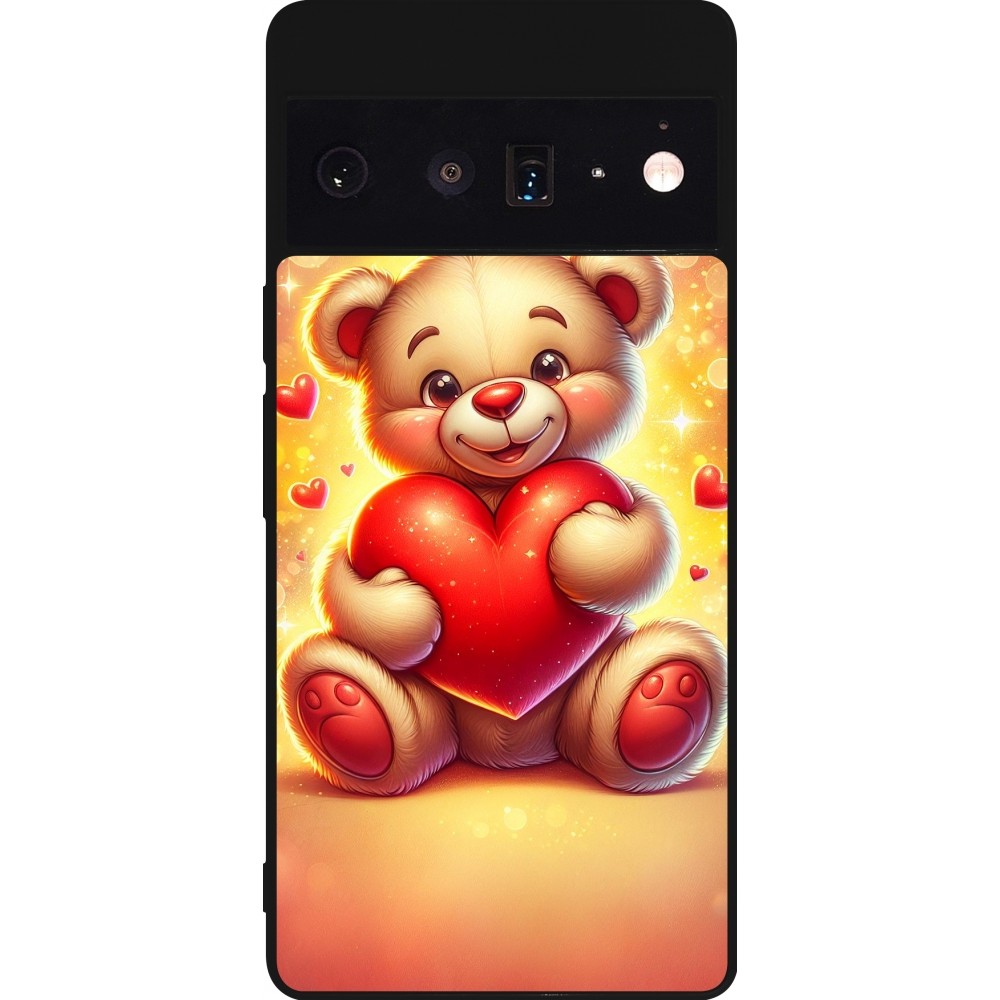 Coque Google Pixel 6 Pro - Silicone rigide noir Valentine 2024 Teddy love