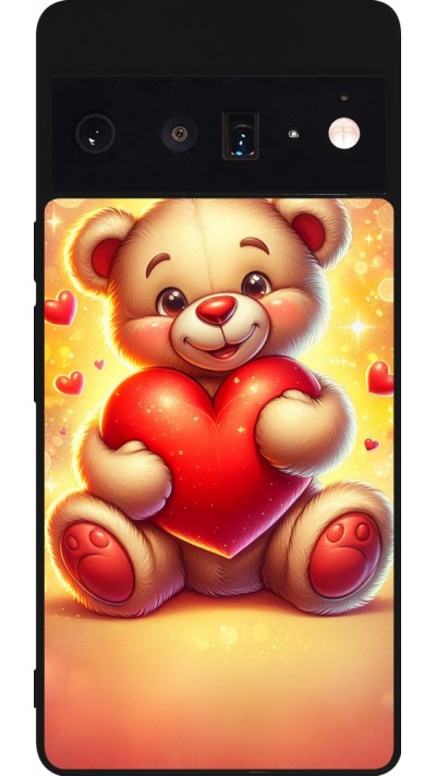 Coque Google Pixel 6 Pro - Silicone rigide noir Valentine 2024 Teddy love