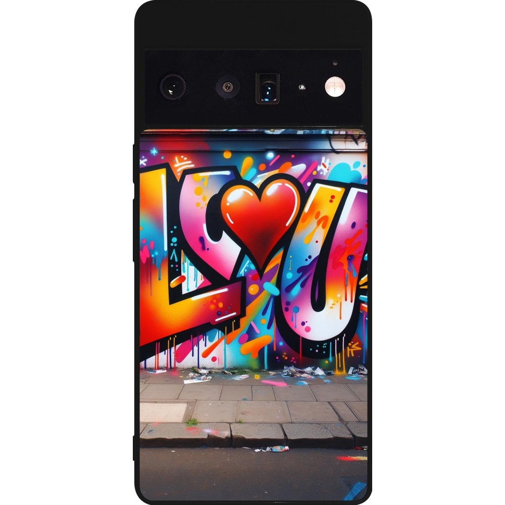 Coque Google Pixel 6 Pro - Silicone rigide noir Valentine 2025 Love U Tag