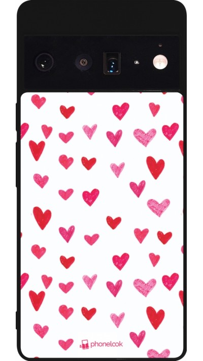 Coque Google Pixel 6 Pro - Silicone rigide noir Valentine 2022 Many pink hearts