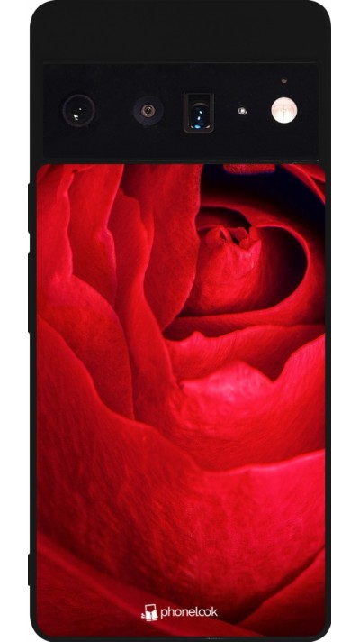 Coque Google Pixel 6 Pro - Silicone rigide noir Valentine 2022 Rose