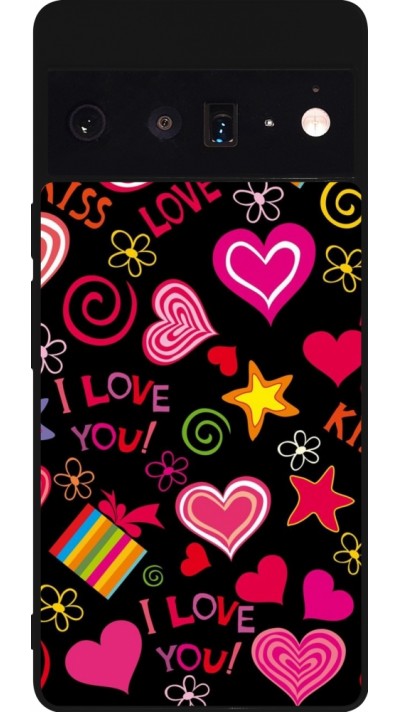 Google Pixel 6 Pro Case Hülle - Silikon schwarz Valentine 2023 love symbols