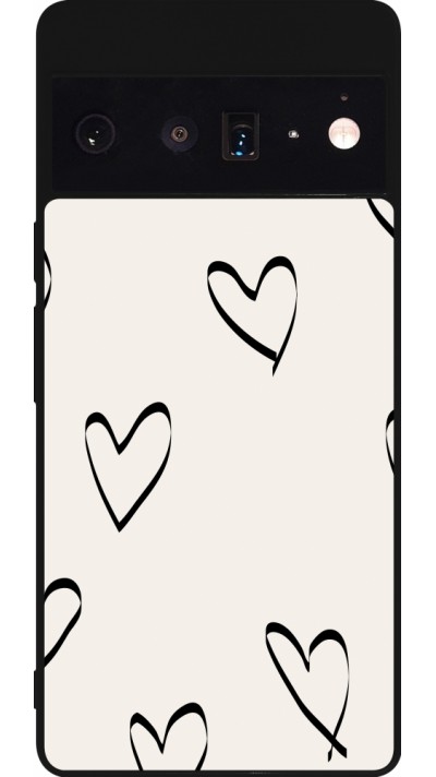 Coque Google Pixel 6 Pro - Silicone rigide noir Valentine 2023 minimalist hearts
