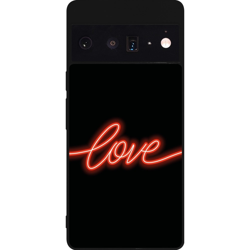Coque Google Pixel 6 Pro - Silicone rigide noir Valentine 2023 neon love