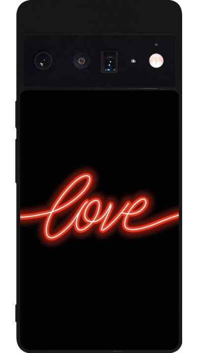 Coque Google Pixel 6 Pro - Silicone rigide noir Valentine 2023 neon love